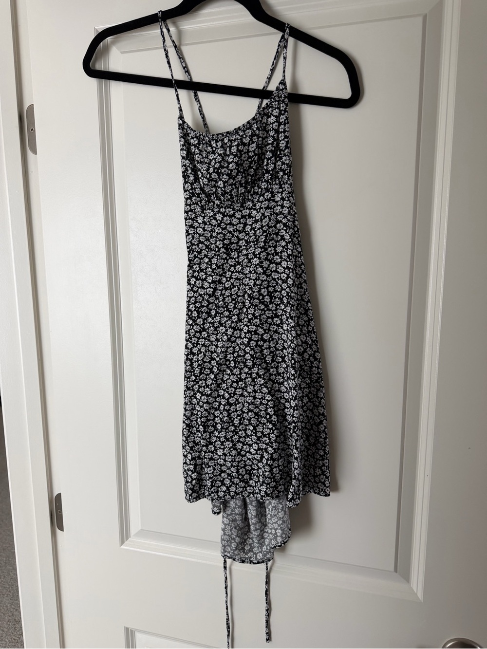 Women’s Black & White Floral Slip Dress with Spaghetti Straps